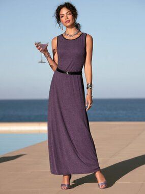 PAQUETTE TOO! Sparkly Deep Purple Maxi Dress